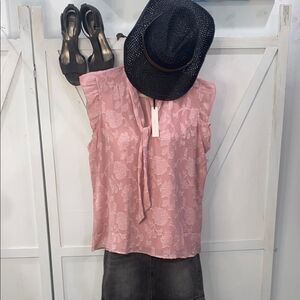 Tamara H. Pink Sleeveless TopV-Neck With Attached Bow Tie New With Tags